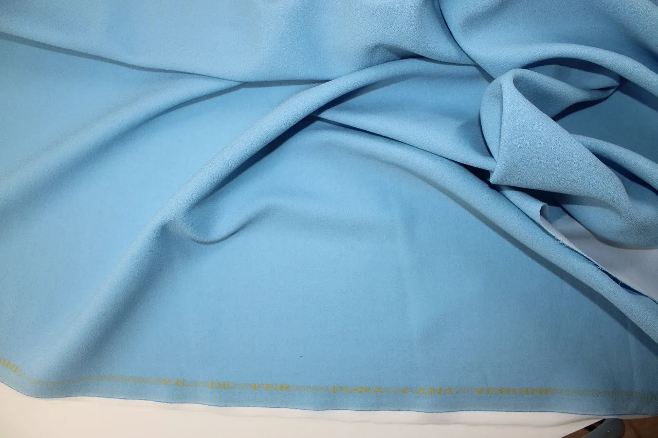 3 yards of Pre-Interfaced (!) Italian Selvage Wool Crepe - Sky Blue