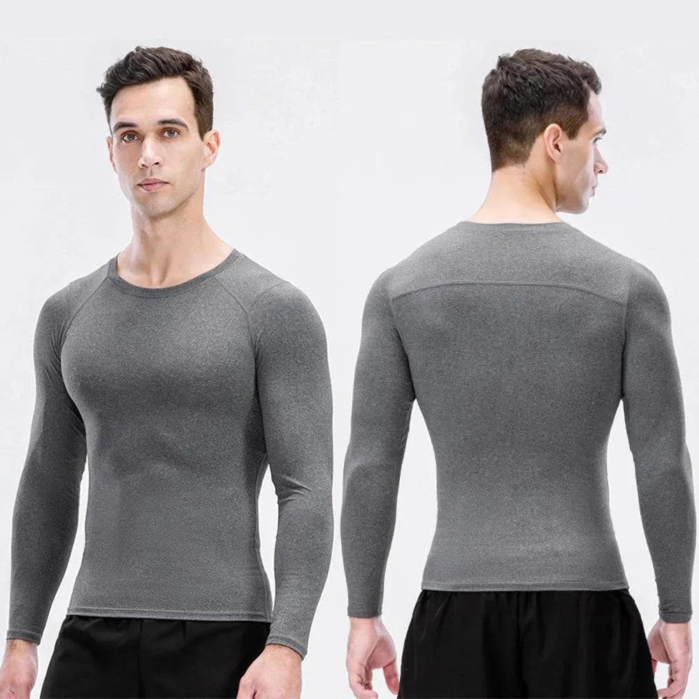 3pcs Men's Athletic Long Sleeve Compre ssion Shirts Quick Dry Workout T-Shirt Running Tops