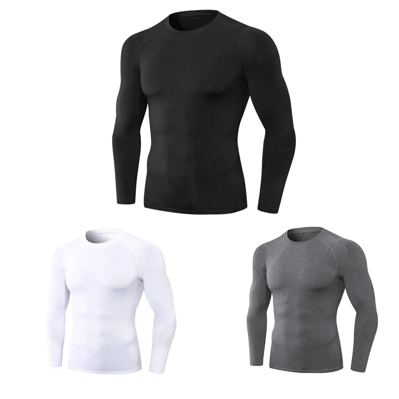 3pcs Men's Athletic Long Sleeve Compre ssion Shirts Quick Dry Workout T-Shirt Running Tops