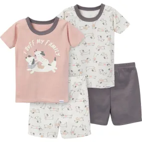 4-Piece Infant & Toddler Neutral Dog Top and Shorts Pajama Set