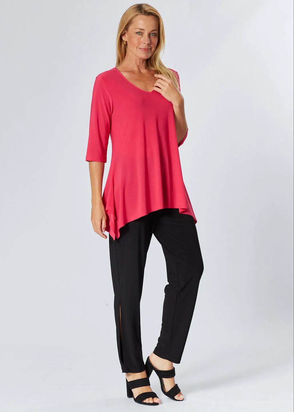 ANDREA VEE NECK MID SLV- Magenta 26355-S