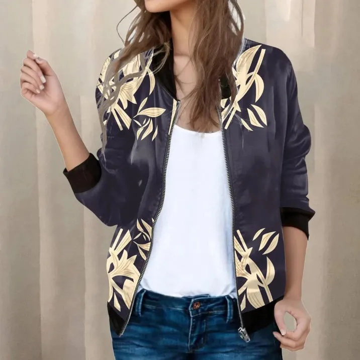 Autumn And Winter New Women's Long Sleeve Zipper Printed Jacket Coat