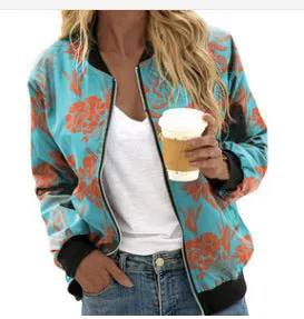 Autumn And Winter New Women's Long Sleeve Zipper Printed Jacket Coat