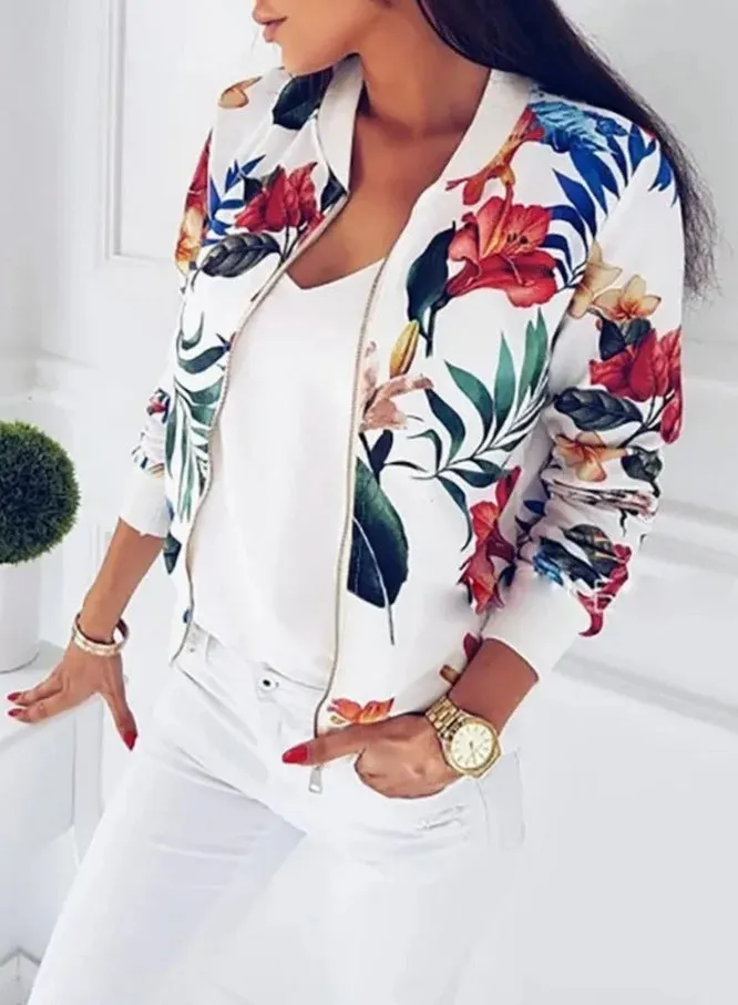 Autumn And Winter New Women's Long Sleeve Zipper Printed Jacket Coat