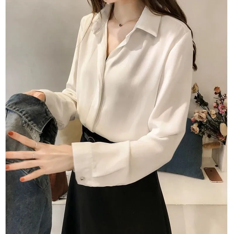 Autumn Women Pullovers Shirts Fashion Solid Female Clothes Loose Shirt Long Sleeve Blouse Simple OL Feminine Blusa Mujer