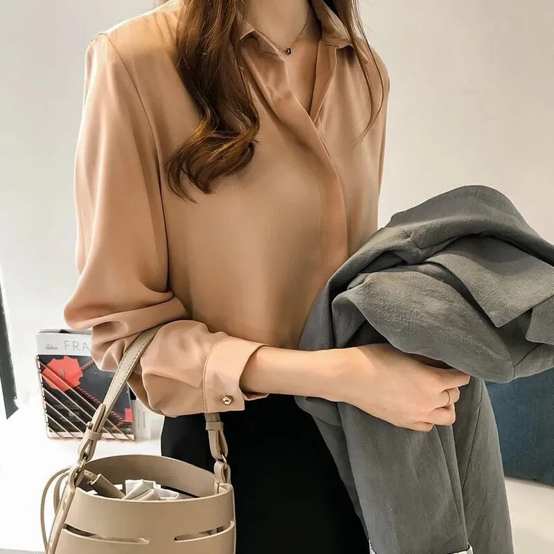 Autumn Women Pullovers Shirts Fashion Solid Female Clothes Loose Shirt Long Sleeve Blouse Simple OL Feminine Blusa Mujer