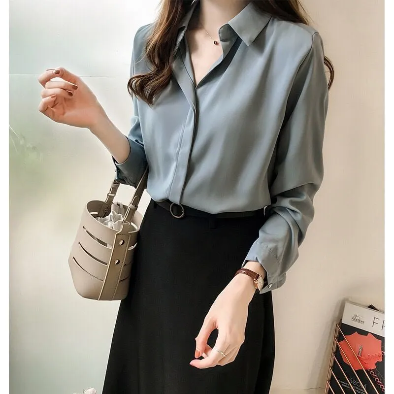 Autumn Women Pullovers Shirts Fashion Solid Female Clothes Loose Shirt Long Sleeve Blouse Simple OL Feminine Blusa Mujer