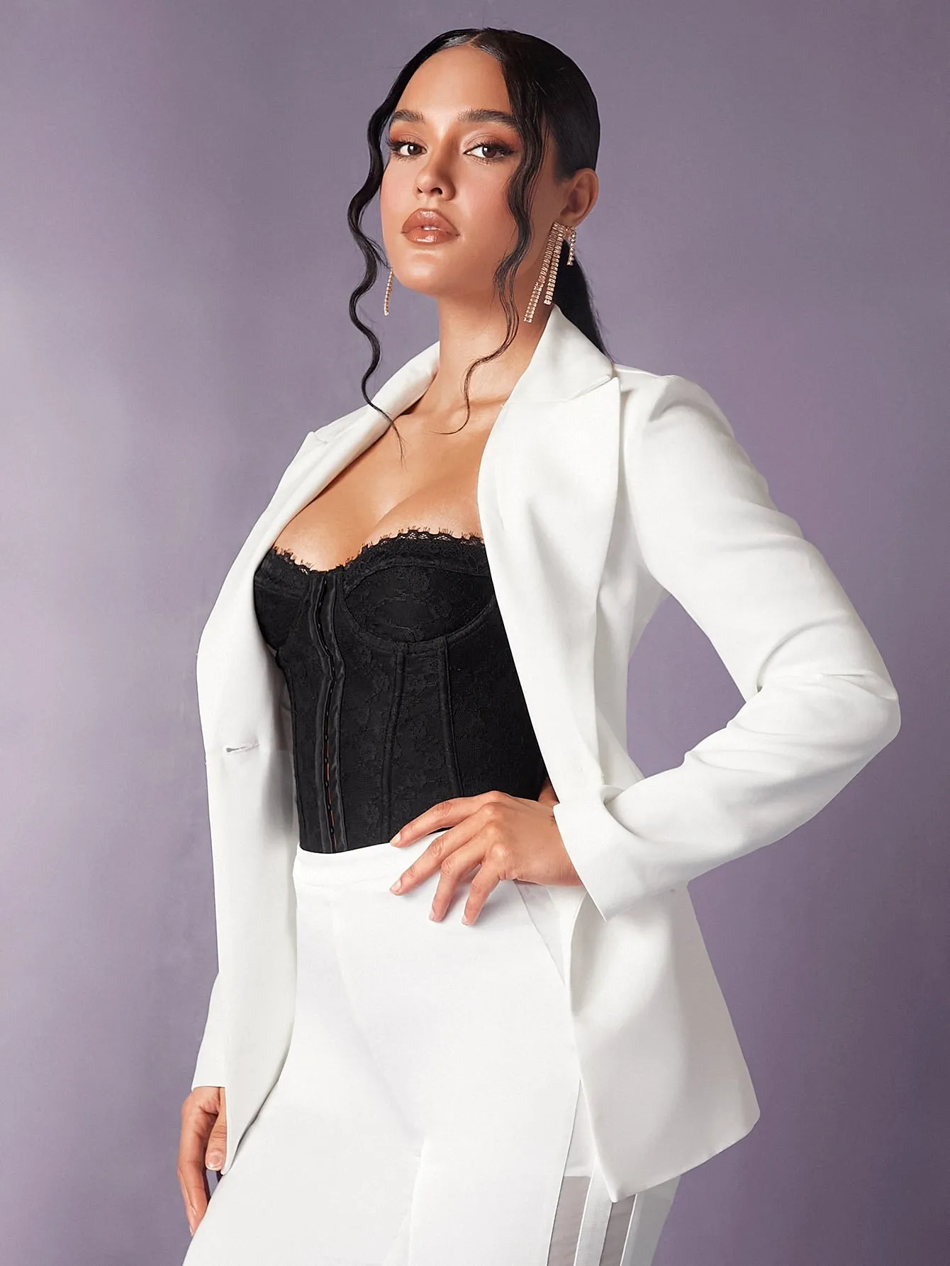 BAE Solid Lace Up Backless Single Button Blazer