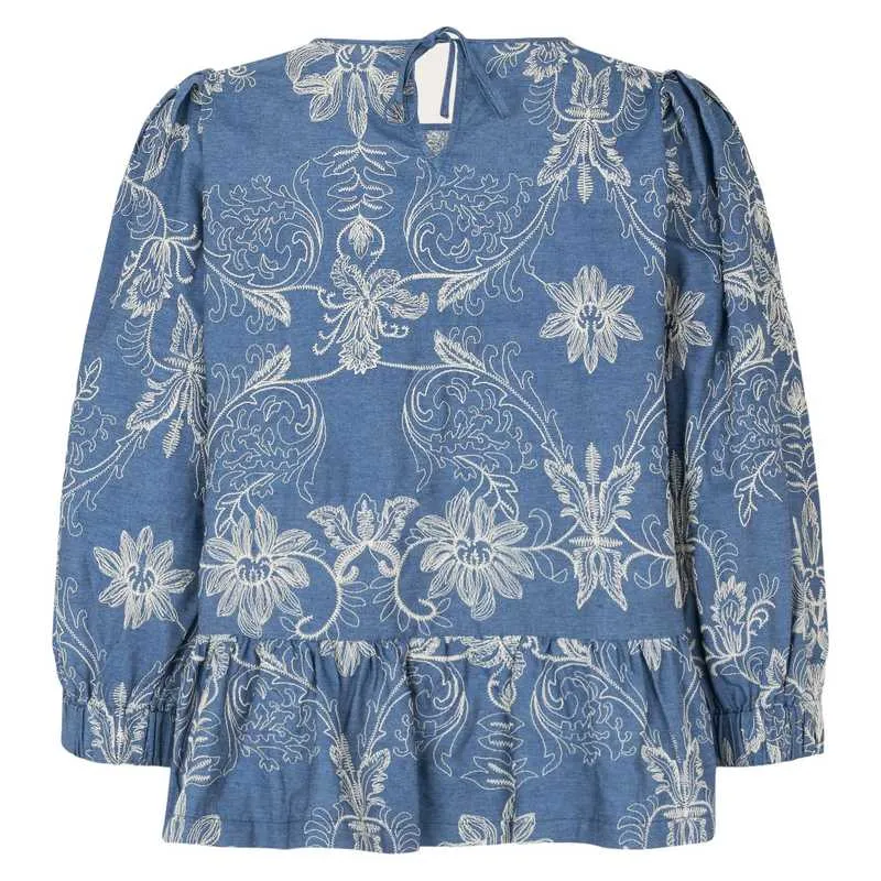 Basilia Blouse in Embroidered Blue Denim