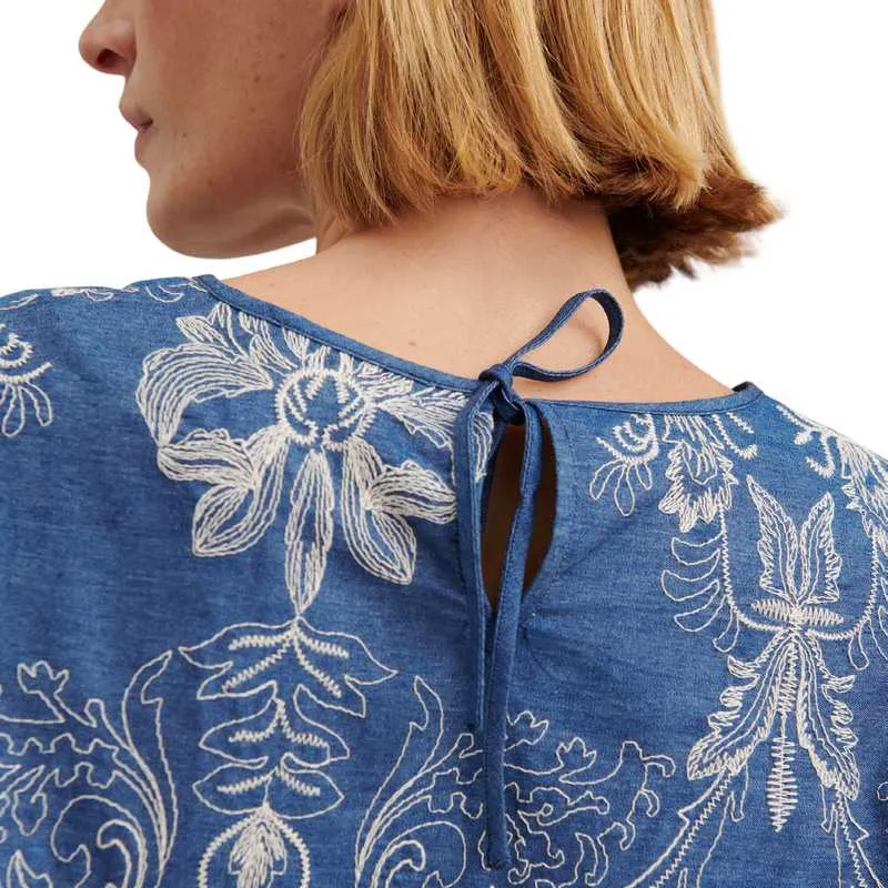 Basilia Blouse in Embroidered Blue Denim