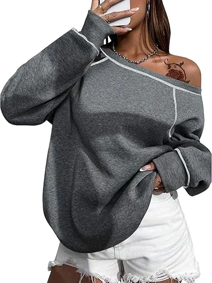 Black-Grey Comfy Pullover Sweatshirt w/Pockets