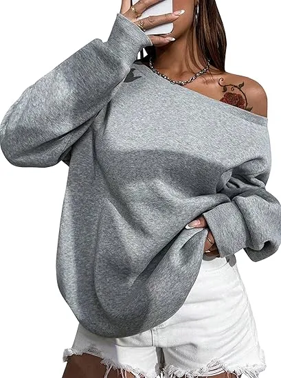 Black-Grey Comfy Pullover Sweatshirt w/Pockets