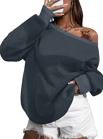 Black-Grey Comfy Pullover Sweatshirt w/Pockets