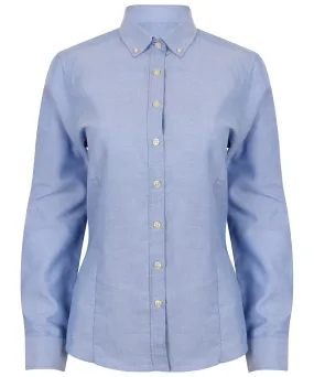 Blue - Women's modern long sleeve Oxford shirt