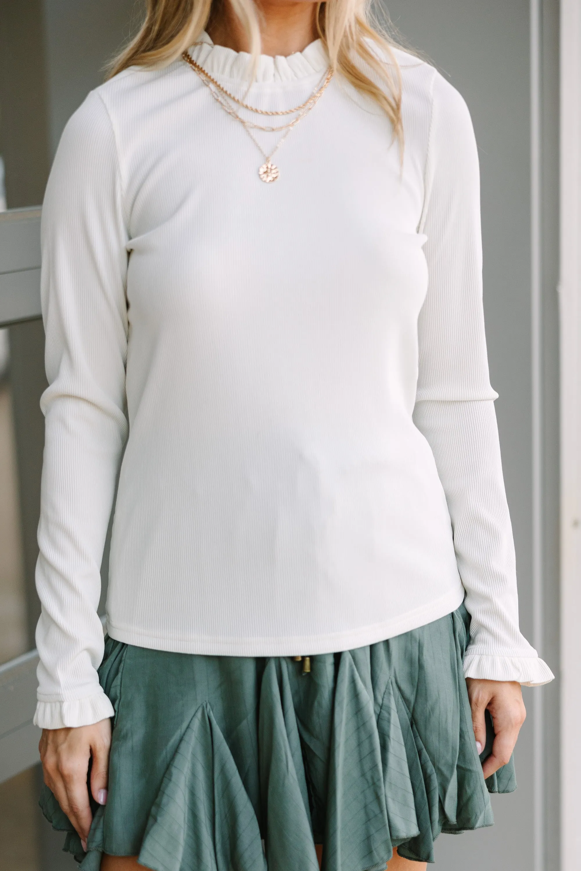 Break Free Cream White Ribbed Sweater