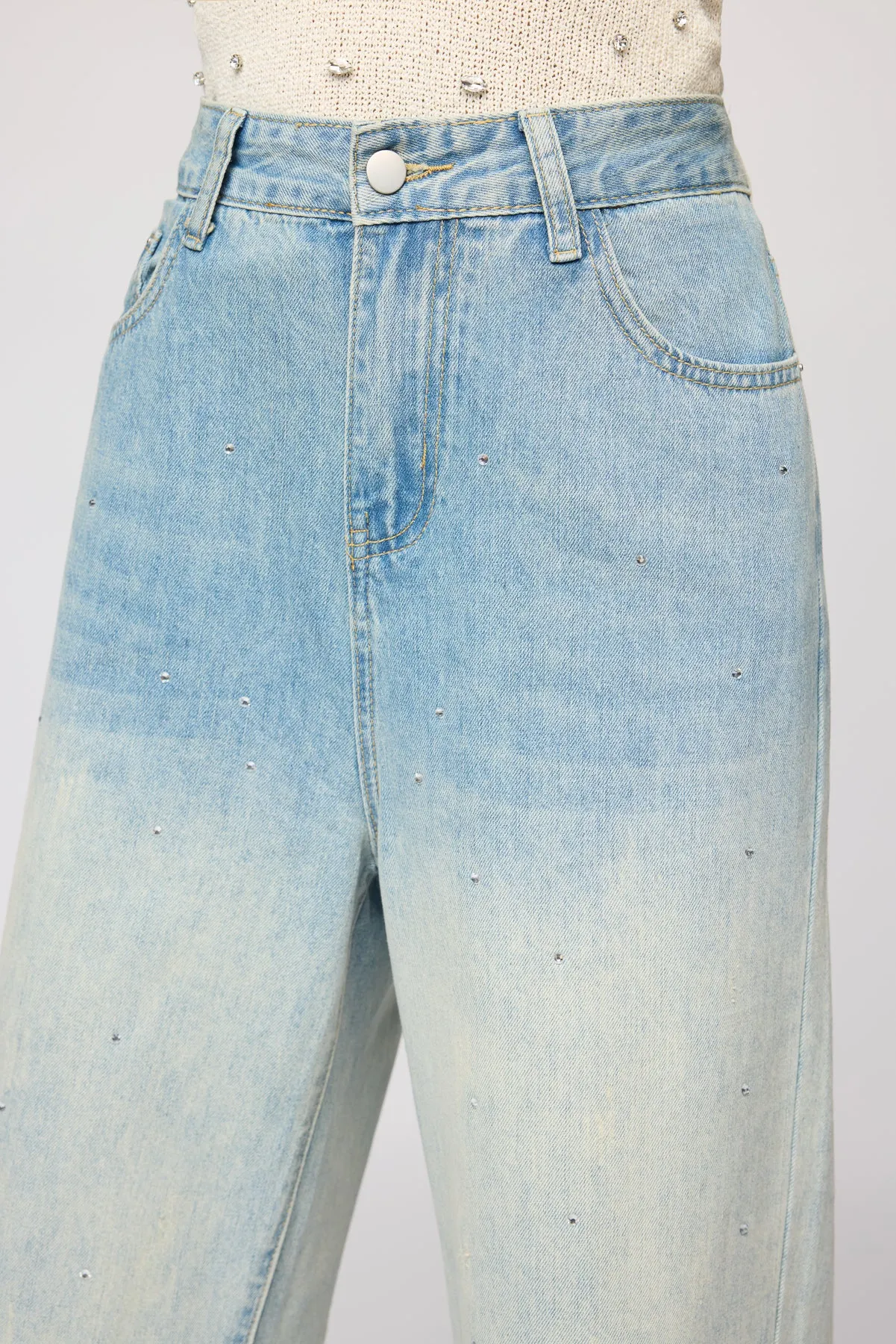 Brightwater Blue Embellished Denim Korean Pants