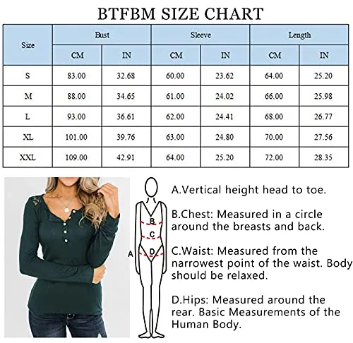 BTFBM Women Long Sleeve V Neck Button Up Solid Tops Blouses Trendy Slim Fit Lace Sleeves Ribbed Knit Casual Shirts Tunic (Hollow Out Dark Green, Small)