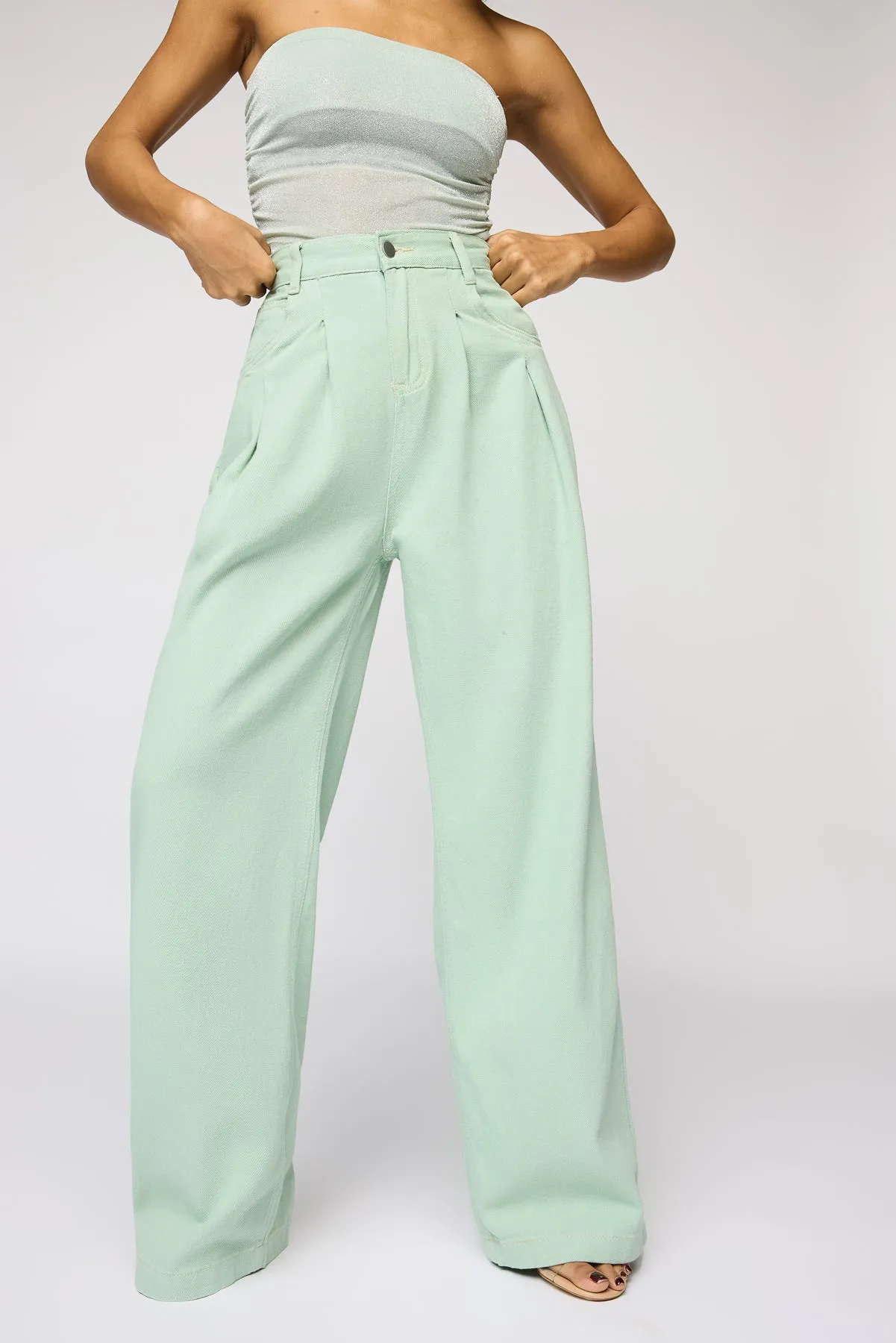 Celadon Green Denim Korean Pants