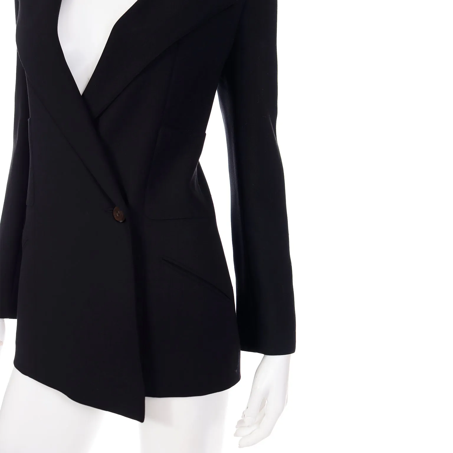 Chanel 1998 Fall Winter Vintage Black Wool Blazer CC Button Jacket