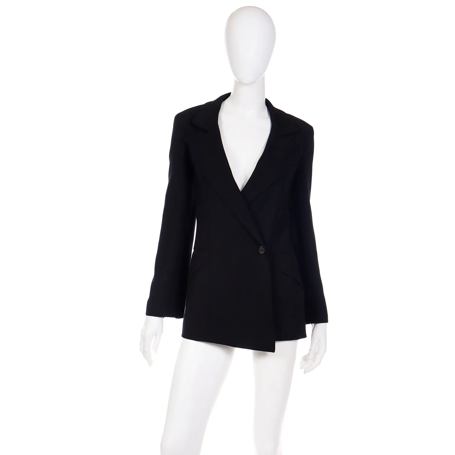 Chanel 1998 Fall Winter Vintage Black Wool Blazer CC Button Jacket