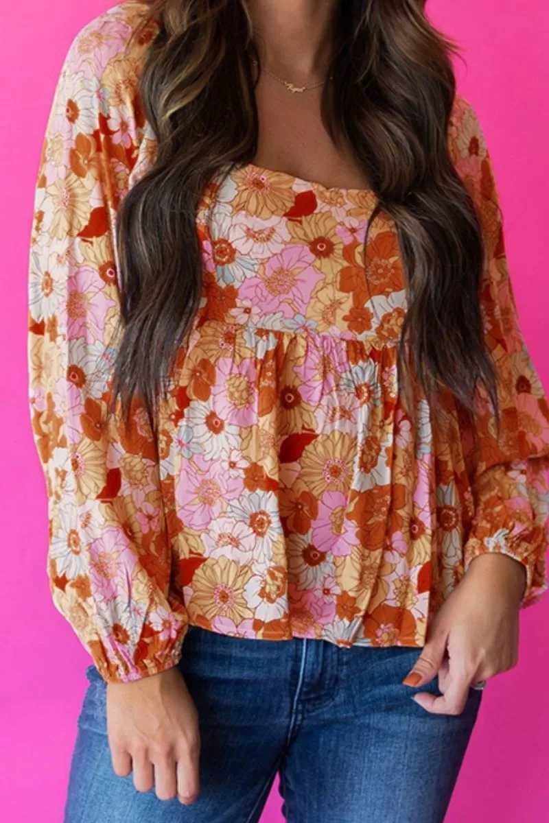 Charming Petal Floral Blouses Women Long Sleeve