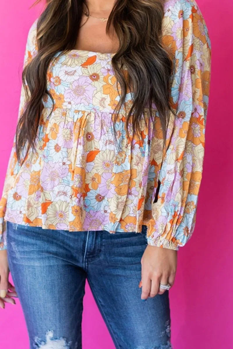 Charming Petal Floral Blouses Women Long Sleeve