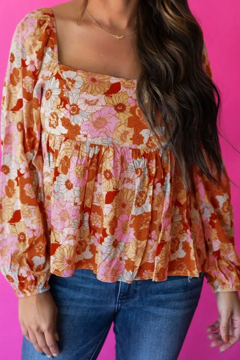 Charming Petal Floral Blouses Women Long Sleeve