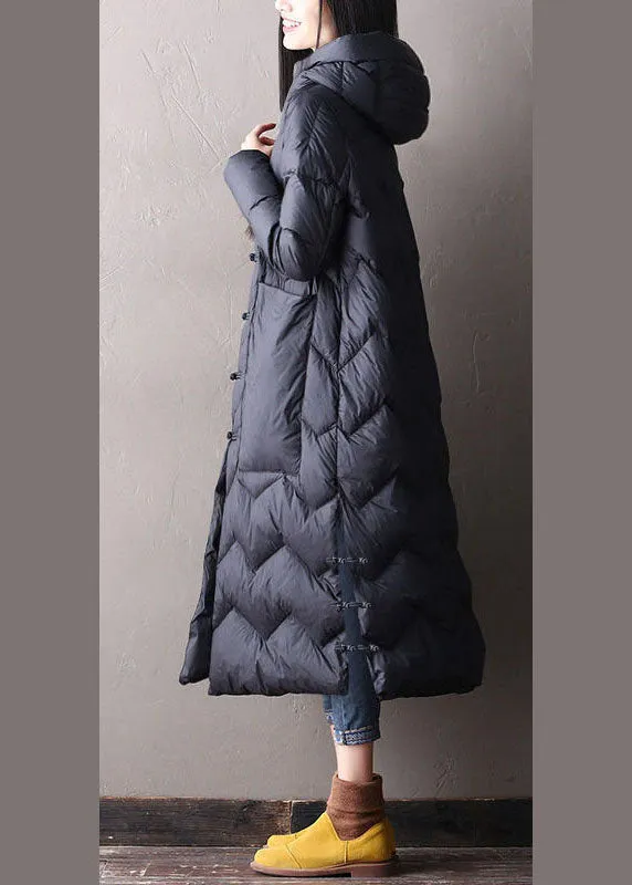 Chic Black hooded Pockets Oriental Duck Down Winter Warm Down Coat