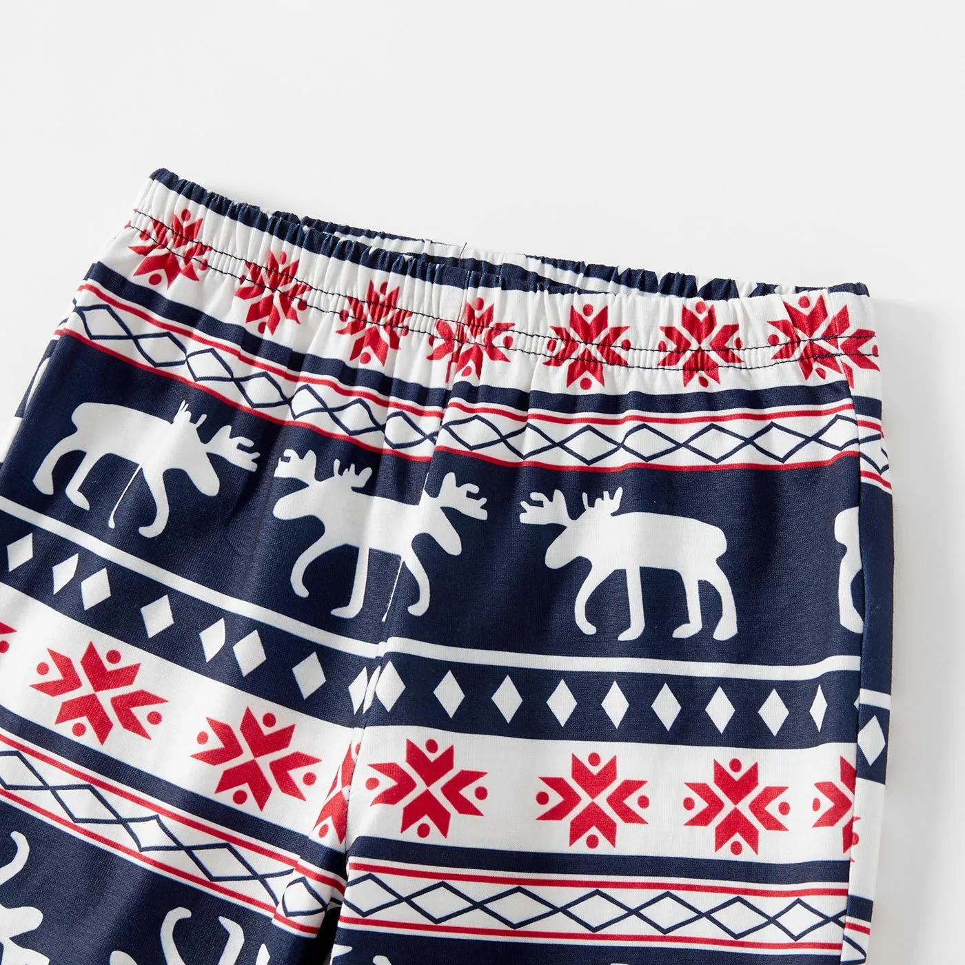 Christmas Deer and Letters Print Navy Family Matching Long-sleeve Pajamas Sets (Flame Resistant)