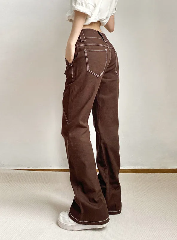 Color Metal High Waist Straight Jeans