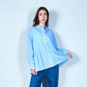 Contrast trim button-up blouse wholesale