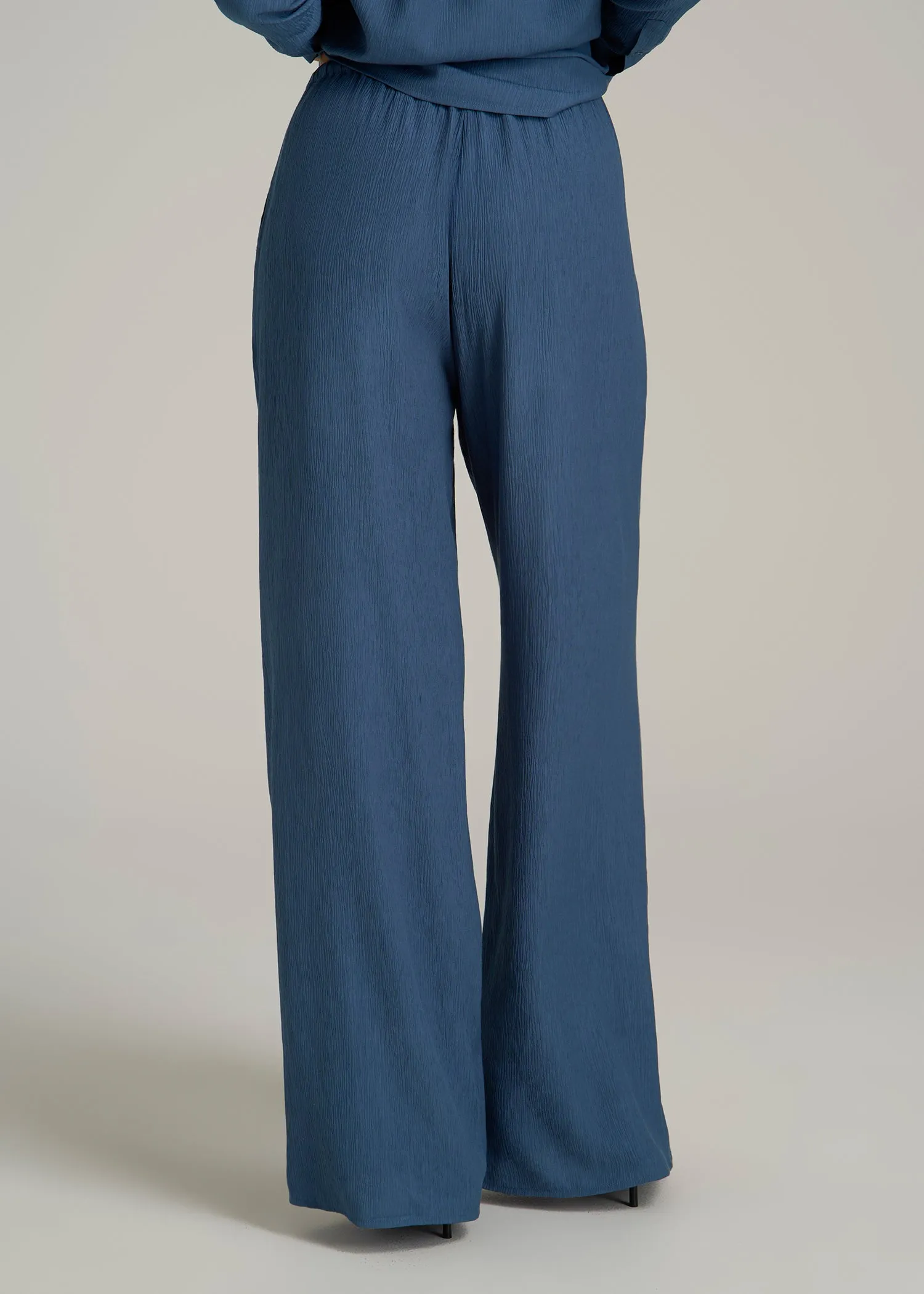 Crinkle Pull-on Wide-leg Pants for Tall Women in Flag Blue