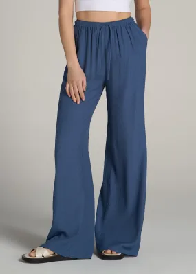 Crinkle Pull-on Wide-leg Pants for Tall Women in Steel Blue