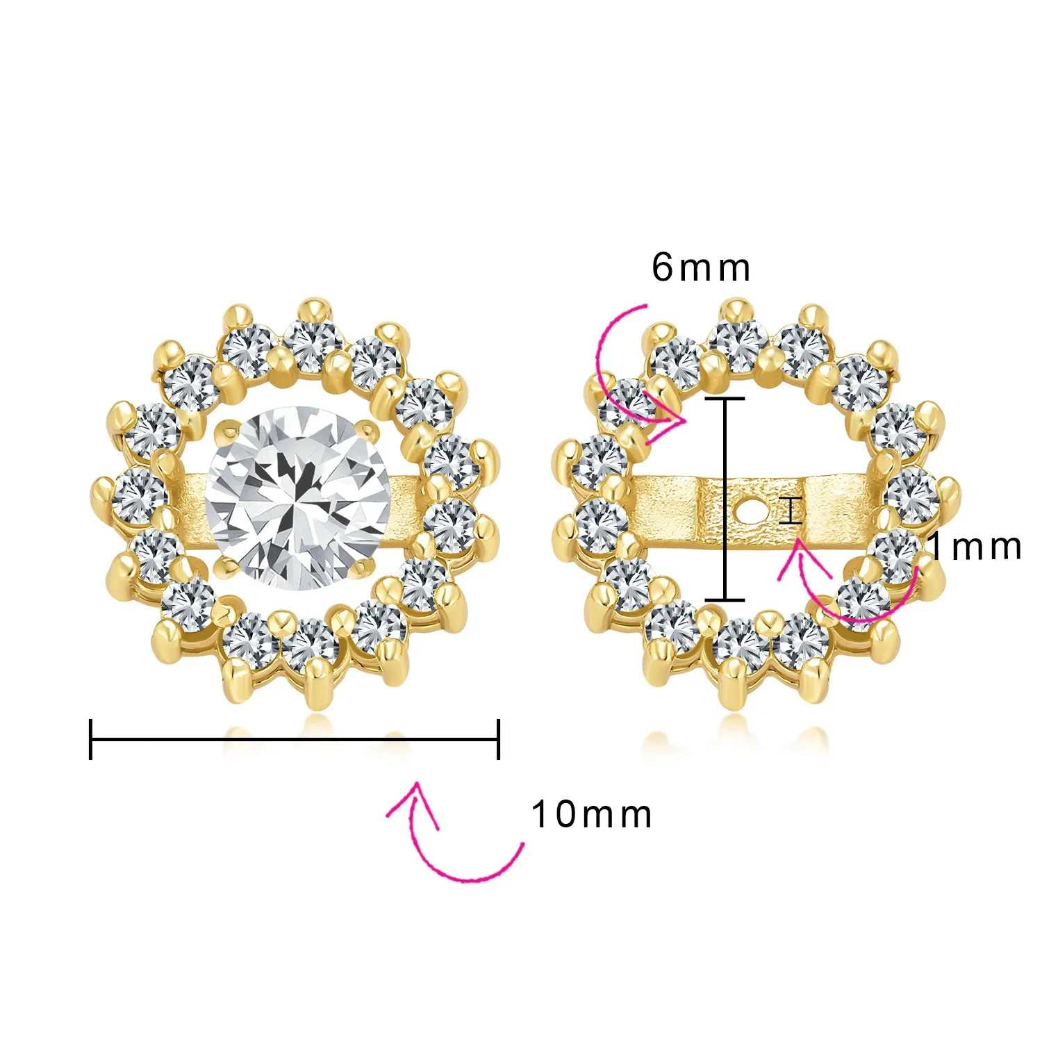 Cubic Zirconia Earring Jacket 14K Gold Plated Sterling Silver Multiple Colors