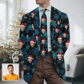 Custom Face Christmas Snowflake Blazers Ties Personalized Jacket Casual Coats For Men Women