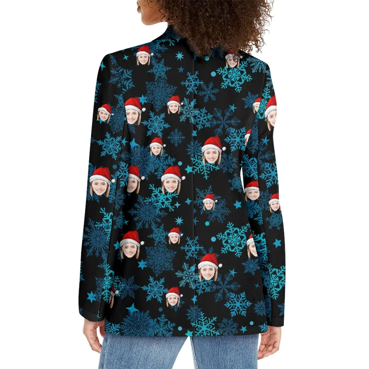 Custom Face Christmas Snowflake Blazers Ties Personalized Jacket Casual Coats For Men Women