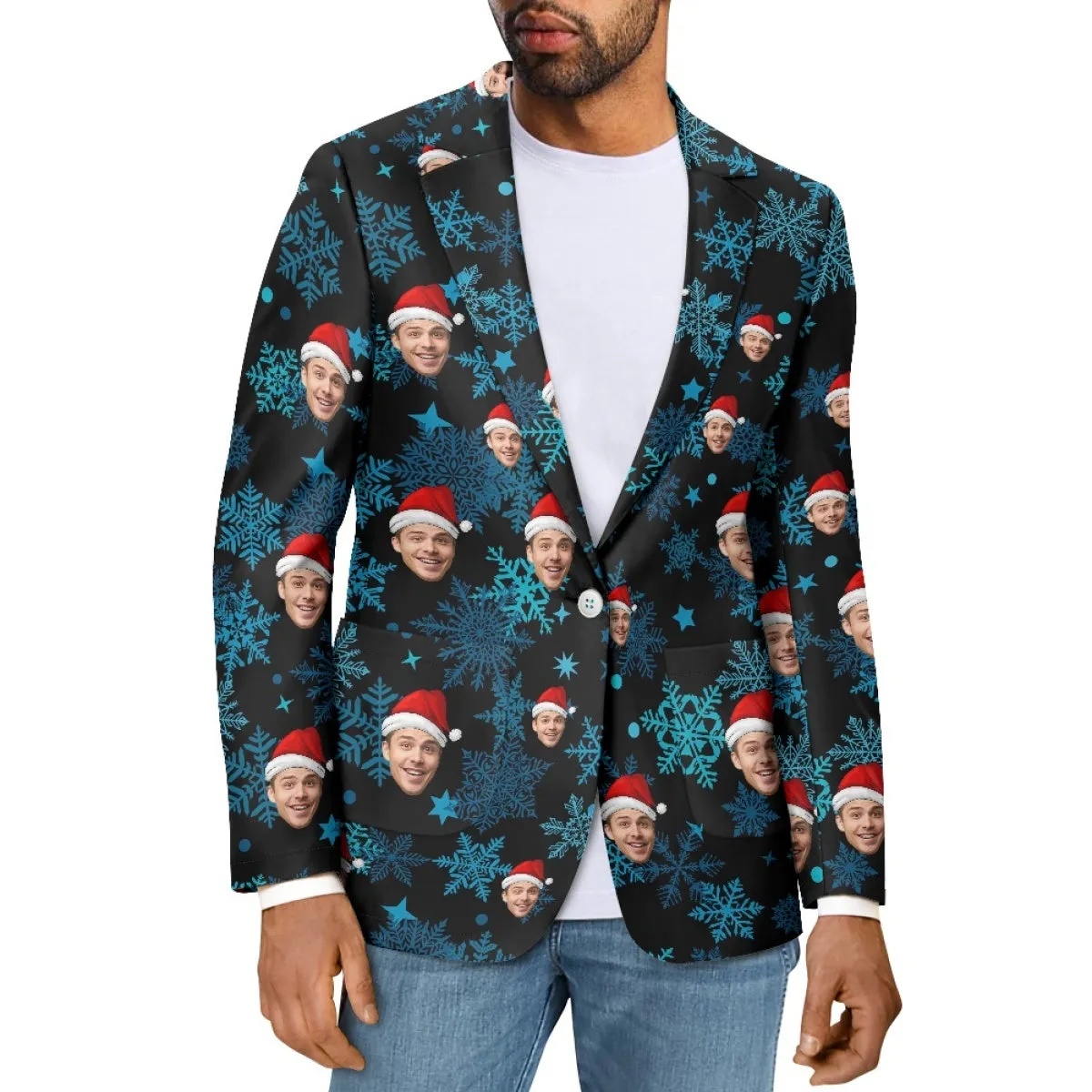 Custom Face Christmas Snowflake Blazers Ties Personalized Jacket Casual Coats For Men Women