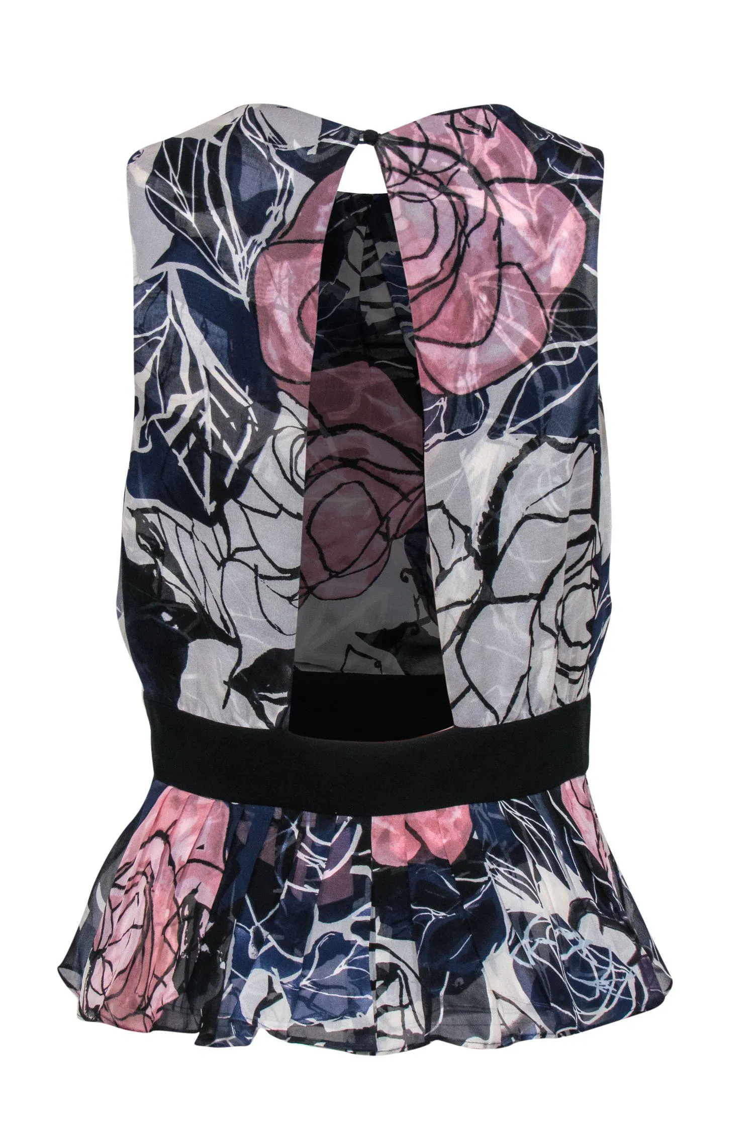 Diane von Furstenberg - Dark Blue & Pink Floral Peplum Blouse Sz 8