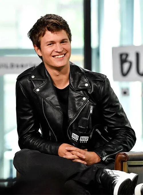 Elegant Black Ansel Elgort Leather Jacket By TJS