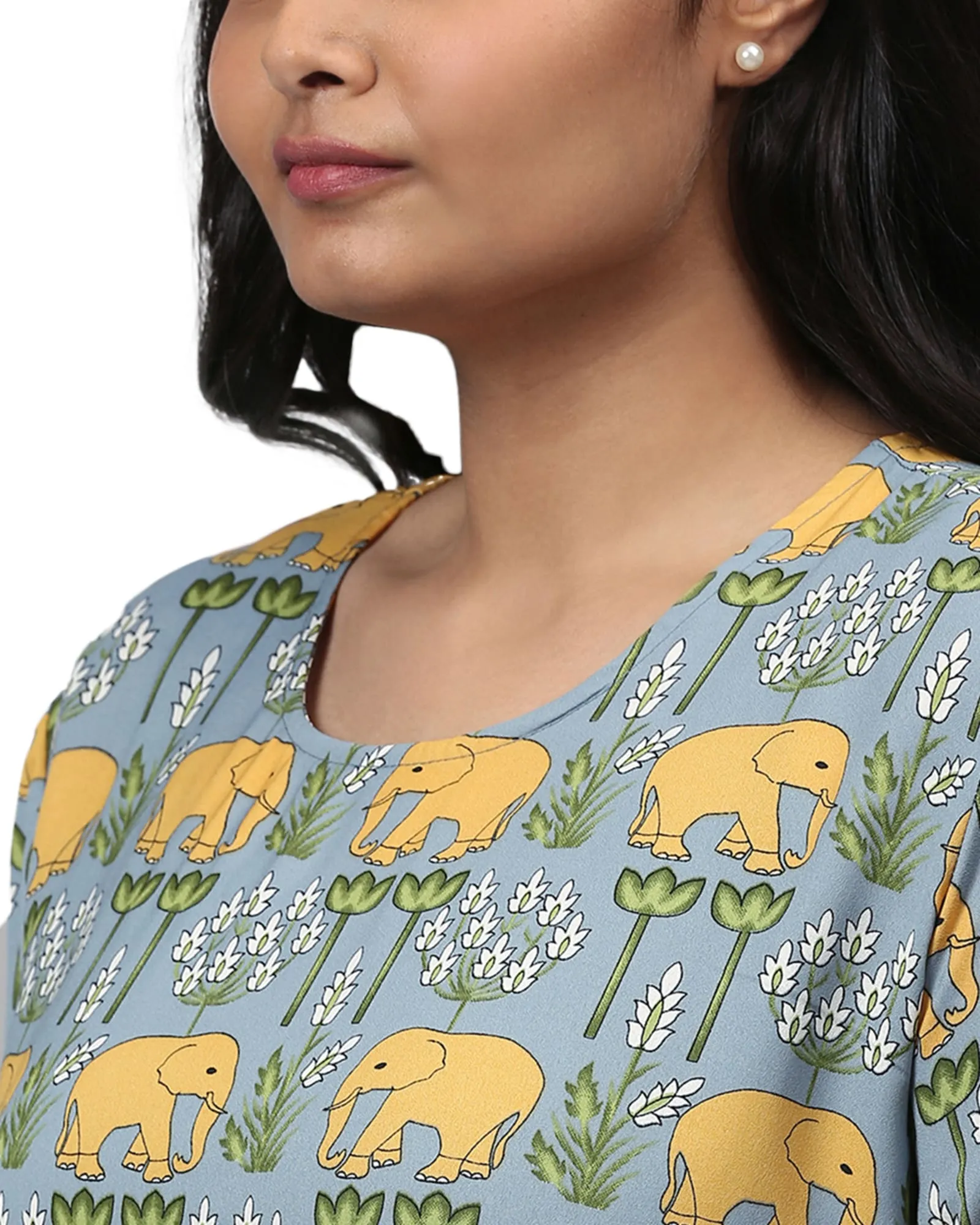 Elephant Motif Top | Dusty Blue