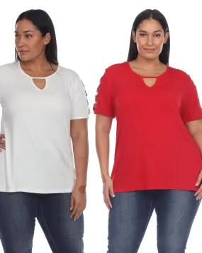 Essential 2 Pack White Keyhole Neck Top | White Red