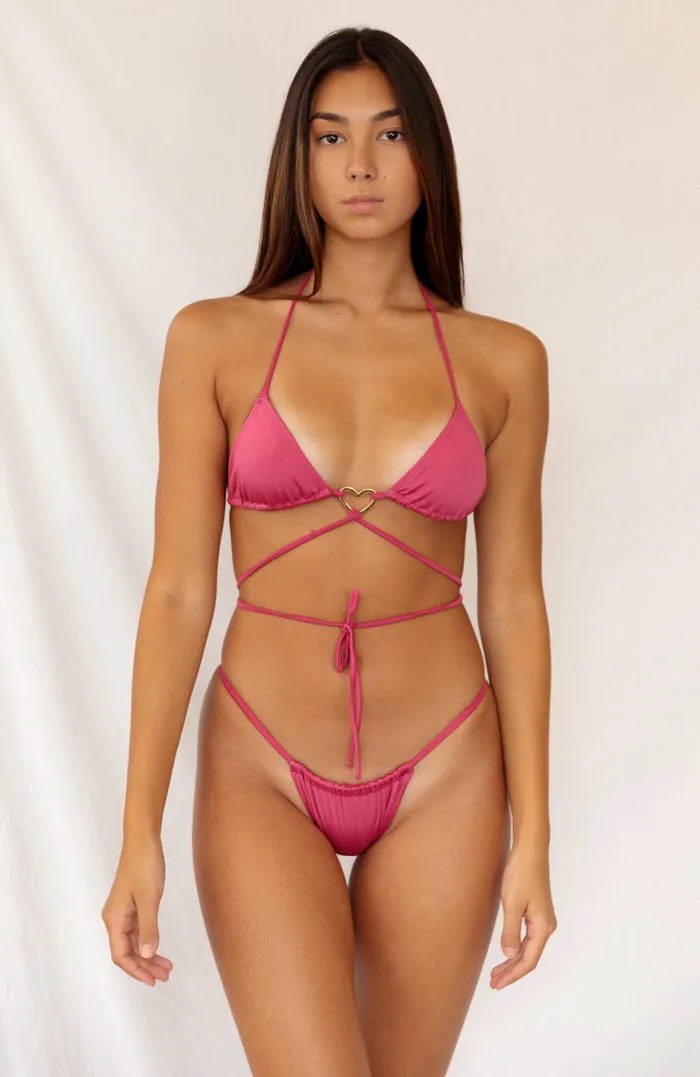 Essential Solids Pink Fusion Multi String Ring Bikini Top