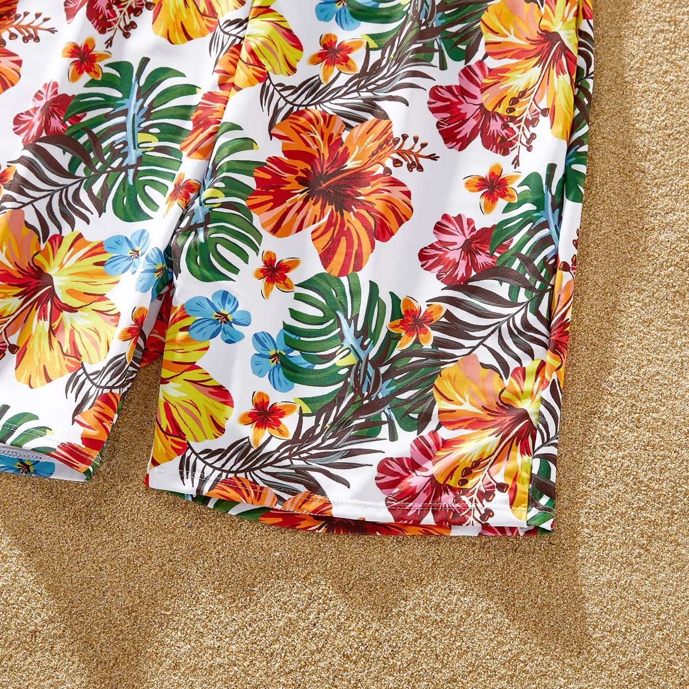 Family Matching Allover Tropical Plant Print Strappy Two-piece Swimsuit and Swim Trunks Shorts