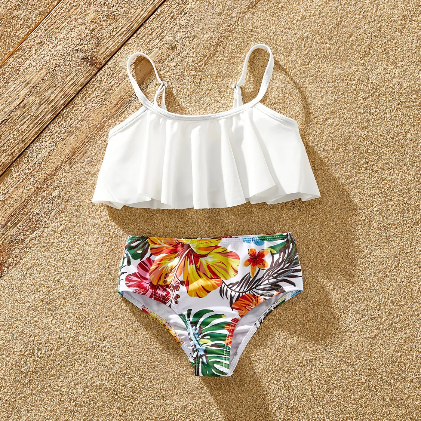 Family Matching Allover Tropical Plant Print Strappy Two-piece Swimsuit and Swim Trunks Shorts