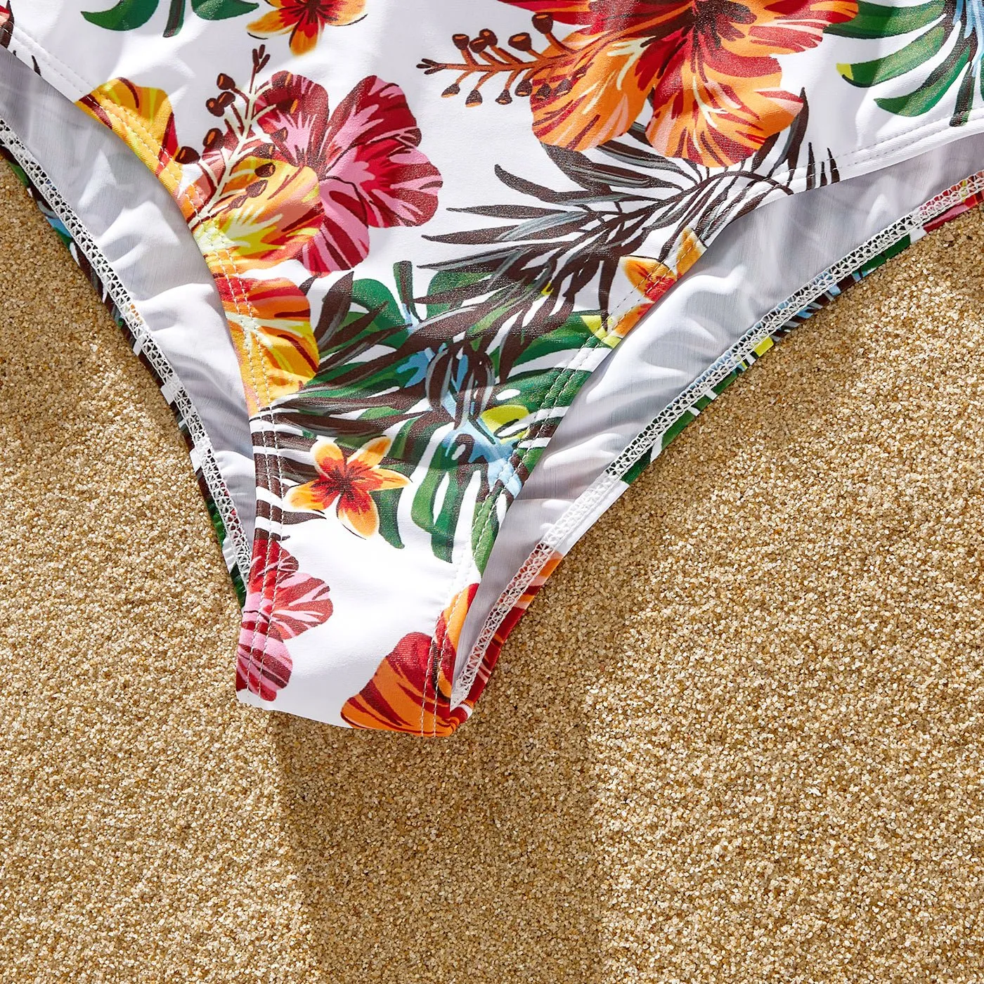 Family Matching Allover Tropical Plant Print Strappy Two-piece Swimsuit and Swim Trunks Shorts