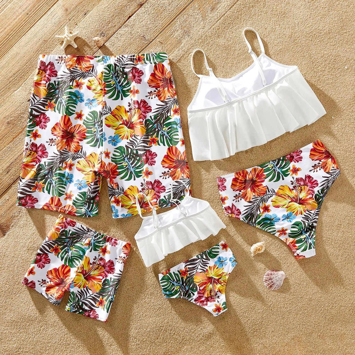 Family Matching Allover Tropical Plant Print Strappy Two-piece Swimsuit and Swim Trunks Shorts