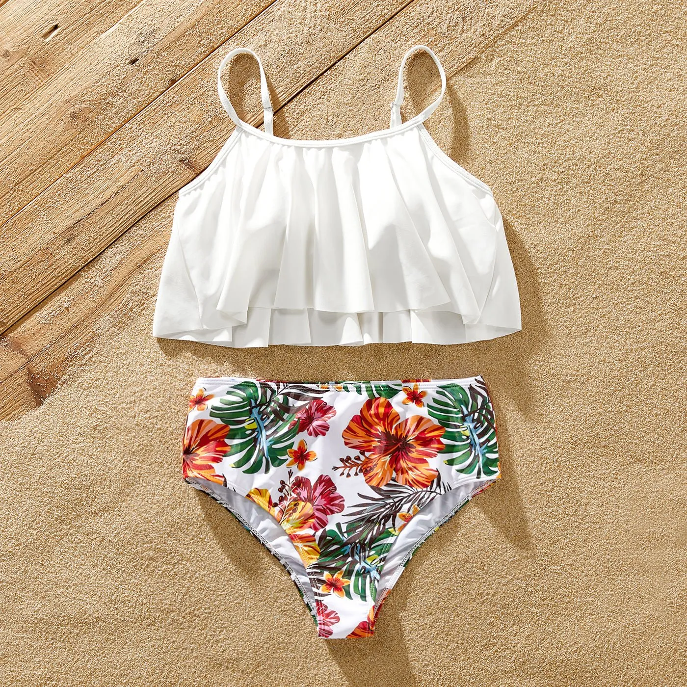 Family Matching Allover Tropical Plant Print Strappy Two-piece Swimsuit and Swim Trunks Shorts