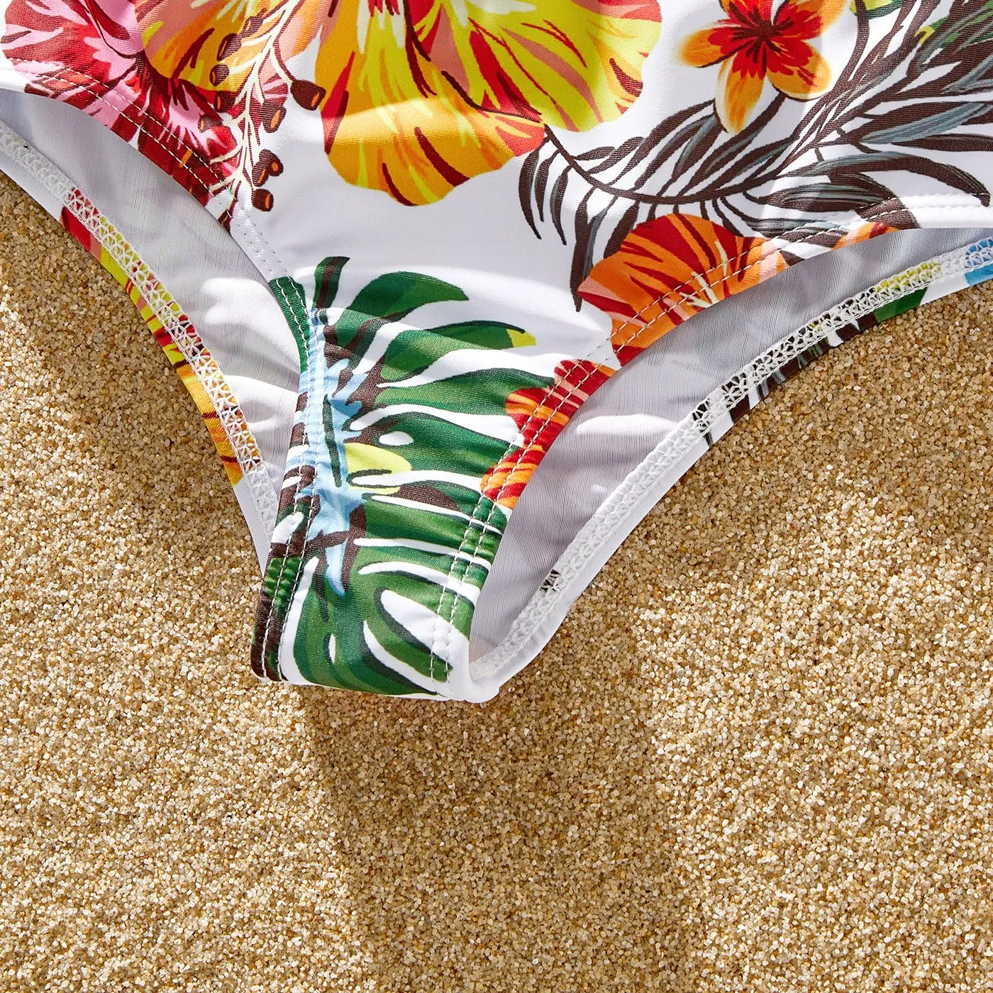 Family Matching Allover Tropical Plant Print Strappy Two-piece Swimsuit and Swim Trunks Shorts