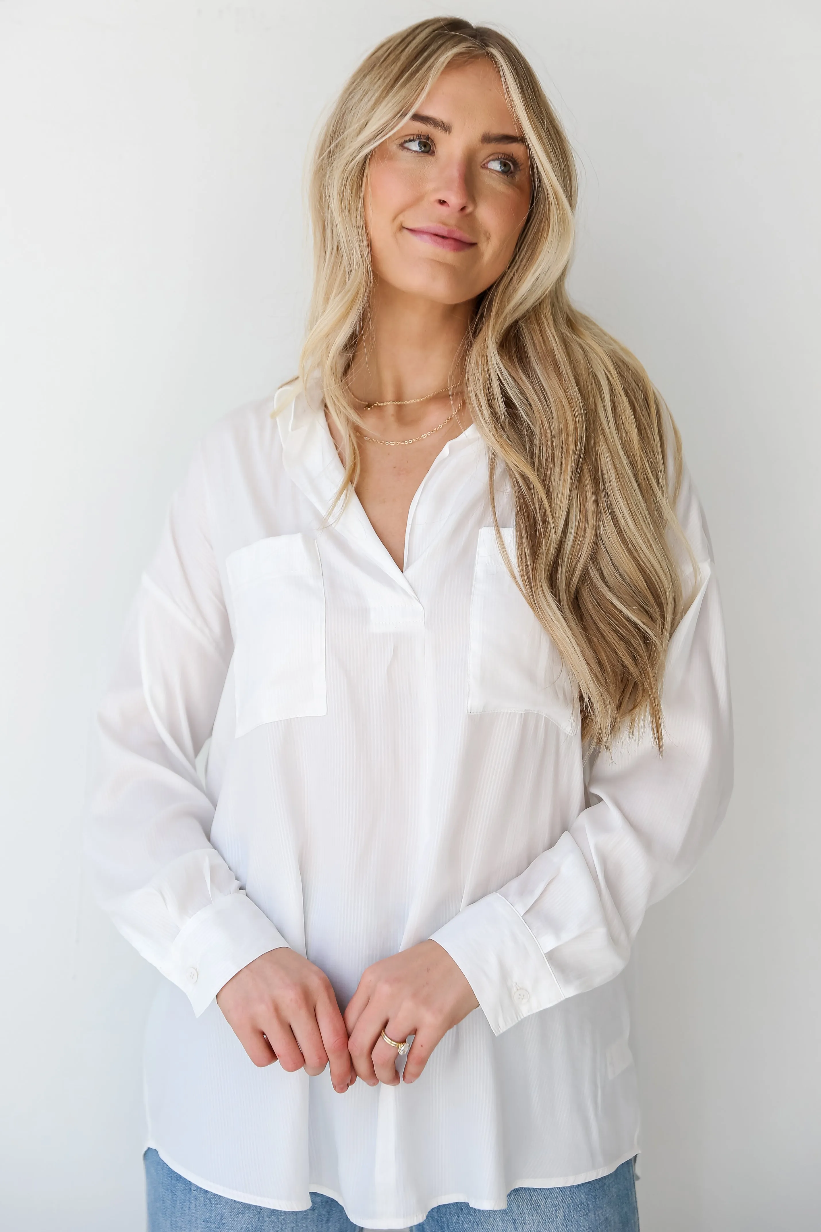 FINAL SALE - Effortless Upgrade White Satin Oversized Blouse