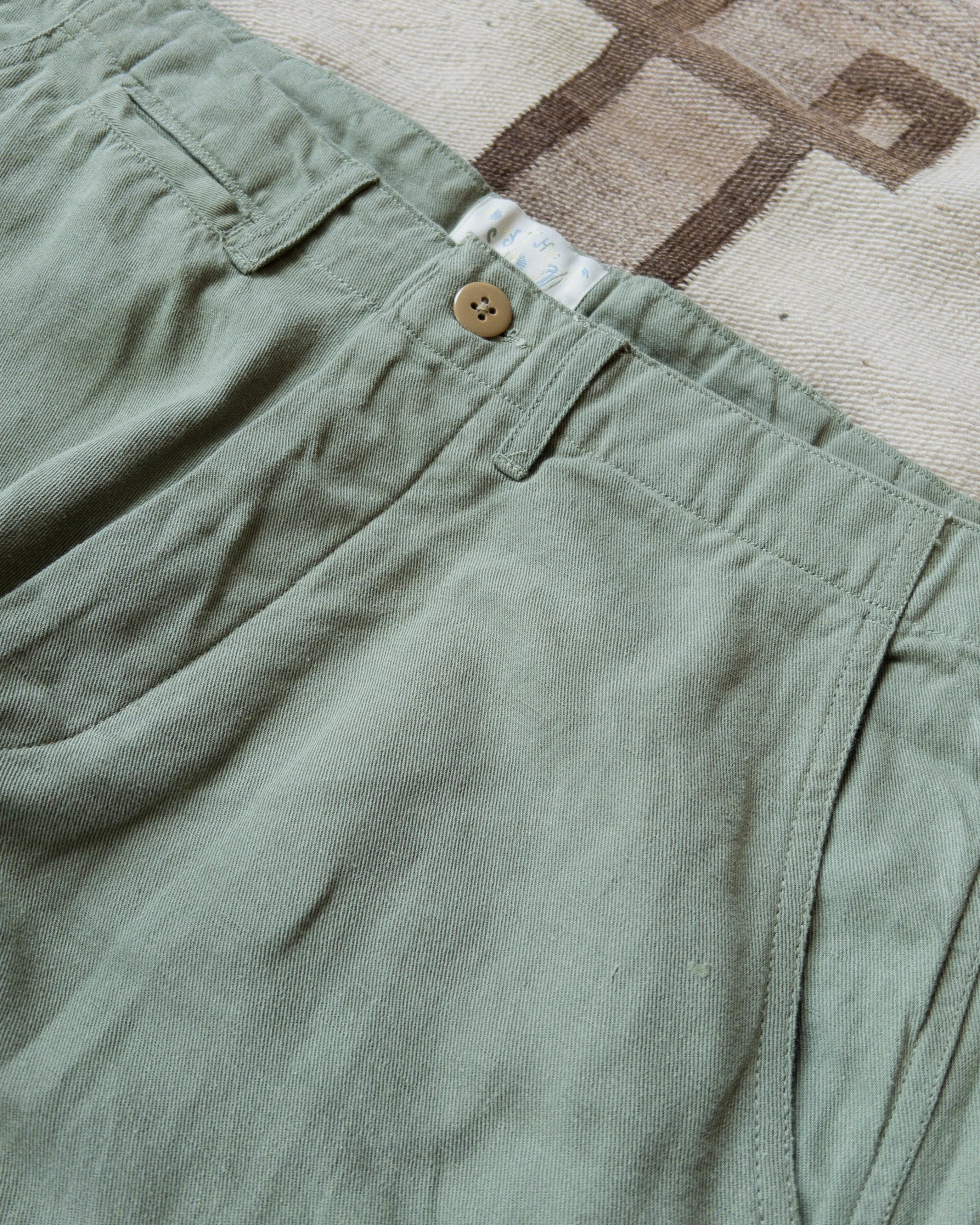 Flat Front Cotton Linen Twill Chino - Faded Olive